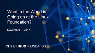 What in the World is
Going on at the Linux
Foundation?!
November 8, 2017
 