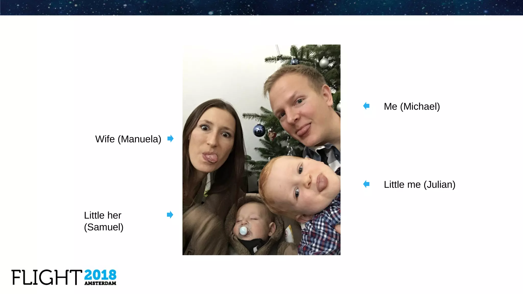 Me (Michael)
Little me (Julian)
Wife (Manuela)
Little her
(Samuel)
 