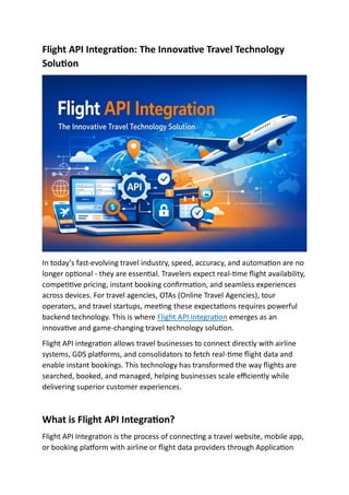 Flight Integrator Flight API Integration: The Innovative Travel Technology Solution | PDF
