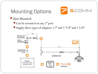 Mounting Options
Unit Mounted
Can be mounted on any 2” post
Supply three types of adaptors 1.7” and 1 7/8” and 1 5/8”
 