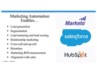 Marketing Automation
Enables…
43
§ Lead generation
§ Segmentation
§ Lead nurturing and lead scoring
§ Relationship marketing
§ Cross-sell and up-sell
§ Retention
§ Marketing ROI measurement
§ Alignment with sales
#Trendingin2017 | @flightpathny
 