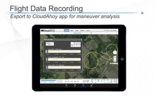 Flight Data Recording
Export to CloudAhoy app for maneuver analysis
 