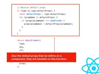Also the default props that we define on a
component, they are handled on this function.
 