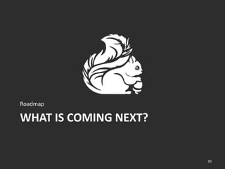 WHAT IS COMING NEXT?
Roadmap
30
 