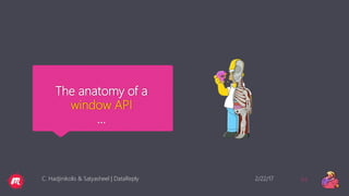 The anatomy of a
window API
…
2/22/17C. Hadjinikolis & Satyasheel | DataReply 34
 