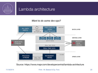 Lambda architecture 
Want to do some dev-ops? 
Source: https://www.mapr.com/developercentral/lambda-architecture 
11/18/2014 Flink - M. Balassi & Gy. Fora 20 
 