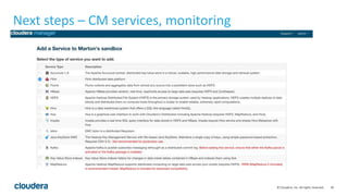 30© Cloudera, Inc. All rights reserved.
Next steps – CM services, monitoring
 