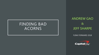 FINDING BAD
ACORNS
ANDREW GAO
&
JEFF SHARPE
FLINK FORWARD 2018
 