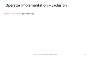 Operator Implementation – Exclusion
Apache Flink and Neo4j Meetup Berlin 55
graphId = secondGraph.getGraphHead()
 