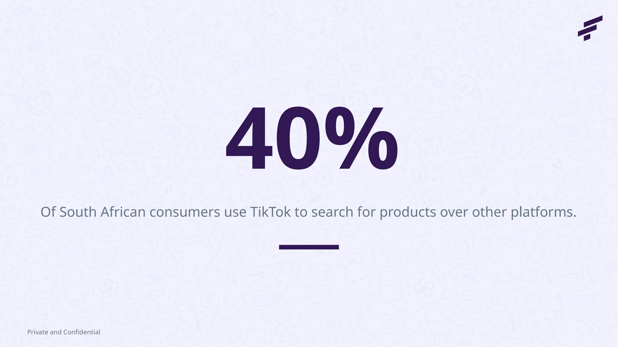 Of South African consumers use TikTok to search for products over other platforms.
40%
Private and Confidential
 