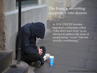 While national average income
has declined, the top 100 charities
saw an increase in their income
represented by per online
supporter (a “like”) from $3,914
to $1,032.10
Photo:	Morgueﬁle	Photographer:	Melodi2	
 