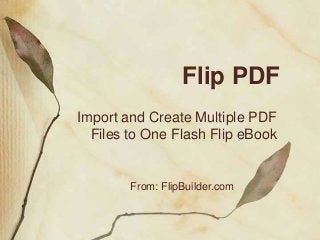 Flip PDF
Import and Create Multiple PDF
Files to One Flash Flip eBook
From: FlipBuilder.com
 