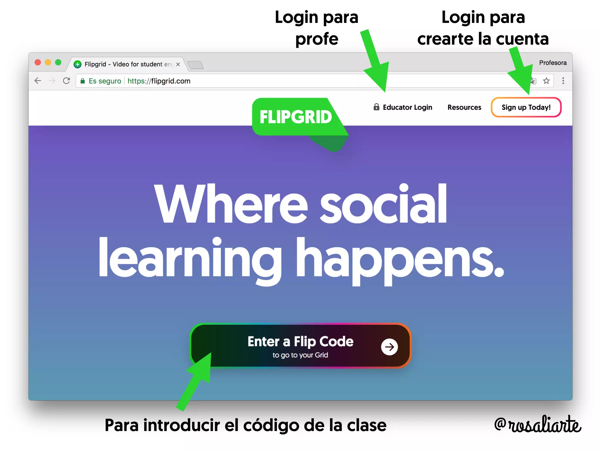 Login para
profe
Login para
crearte la cuenta
Para introducir el código de la clase @rosaliarte
 