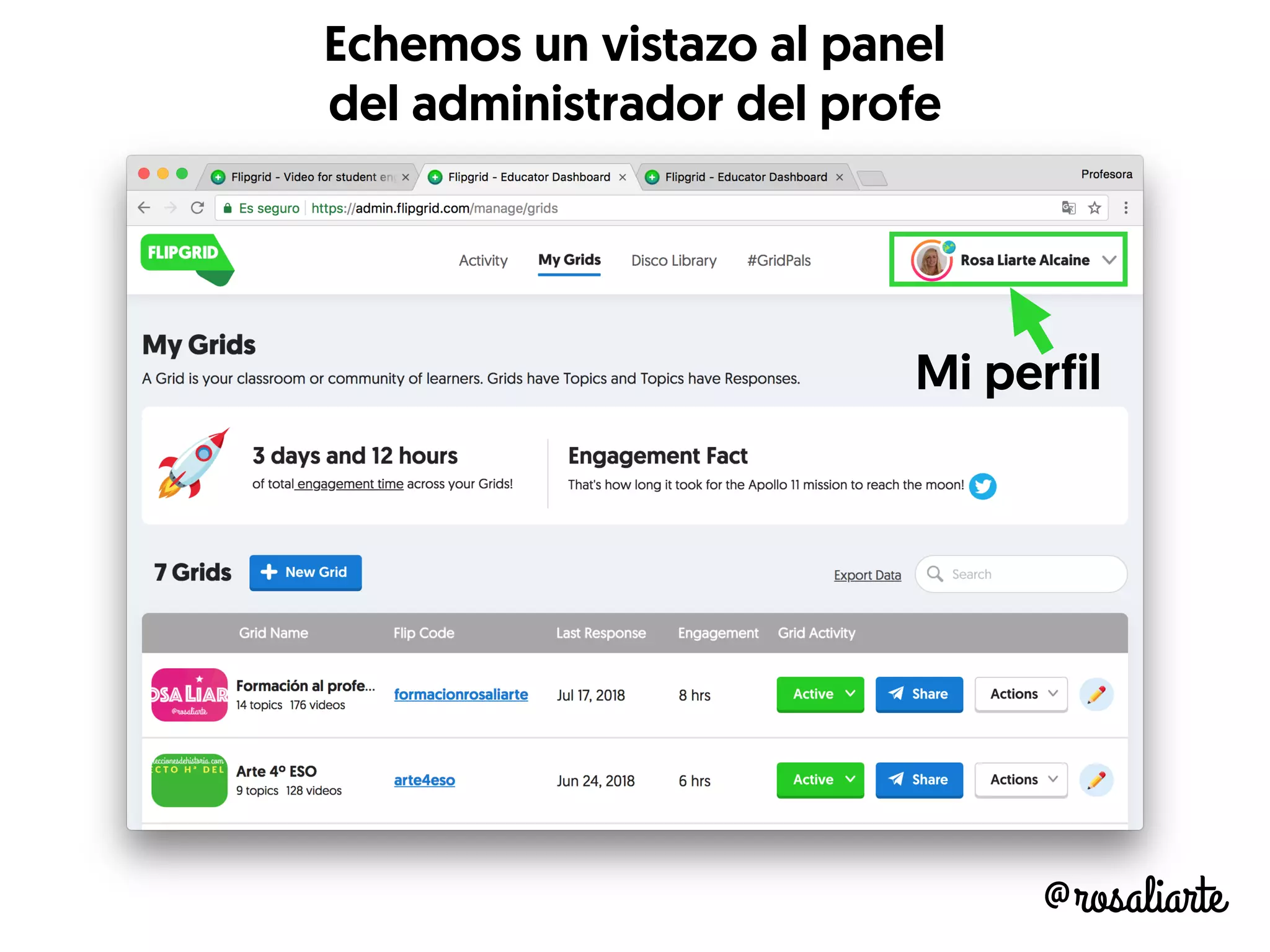 @rosaliarte
Echemos un vistazo al panel
del administrador del profe
Mi perfil
 