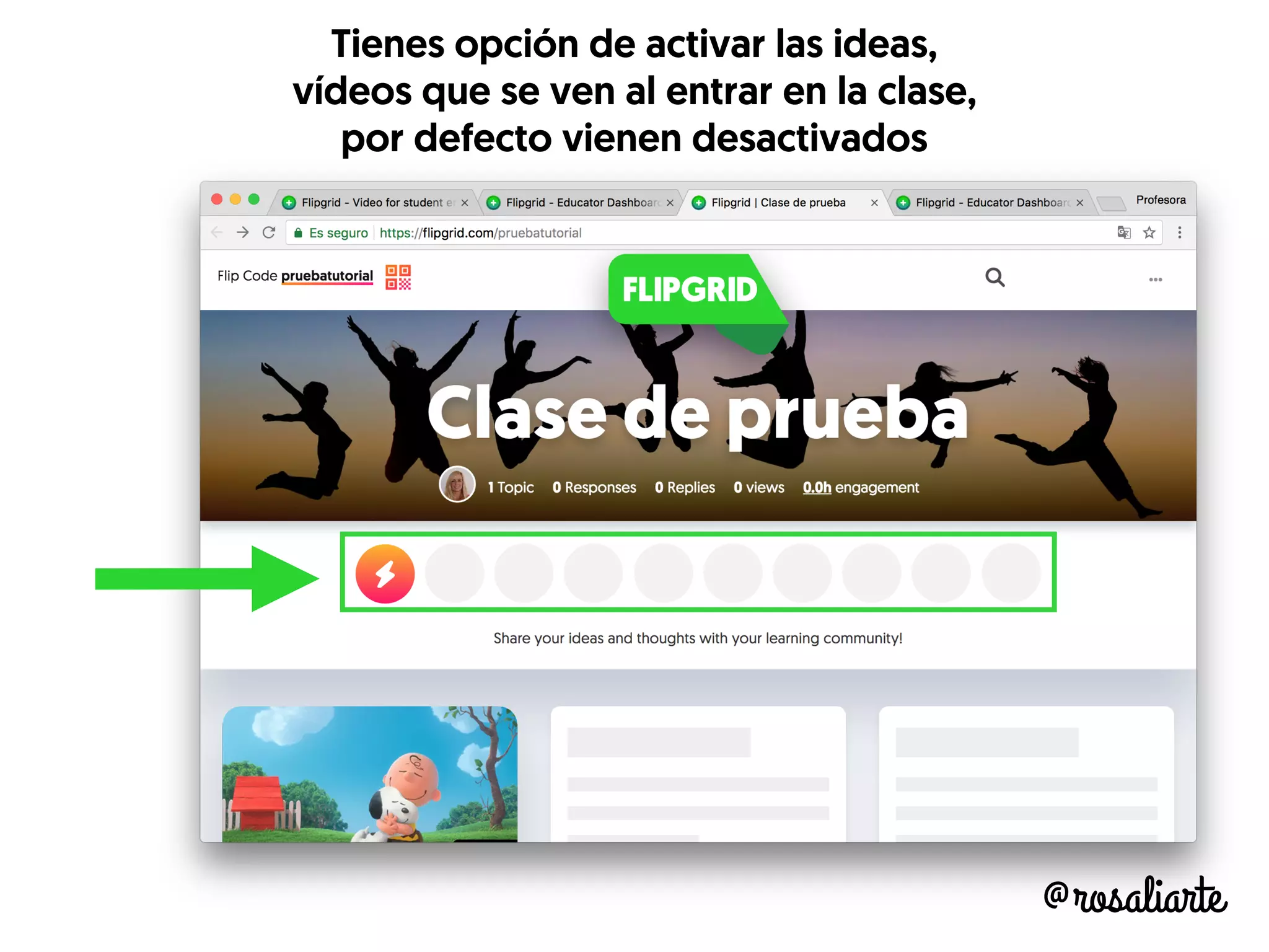 @rosaliarte
Tienes opción de activar las ideas,
vídeos que se ven al entrar en la clase,
por defecto vienen desactivados
 