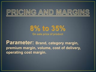 Parameter: Brand, category margin,
premium margin, volume, cost of delivery,
operating cost margin.
 