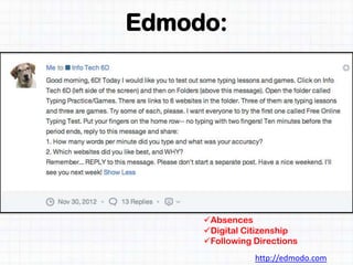 Edmodo:
http://edmodo.com
Absences
Digital Citizenship
Following Directions
 