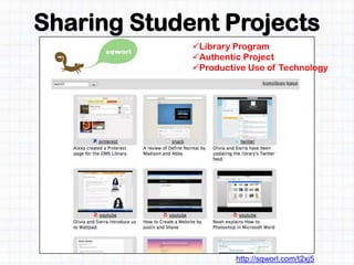 Sharing Student Projects
Library Program
Authentic Project
Productive Use of Technology
http://sqworl.com/t2xj5
 