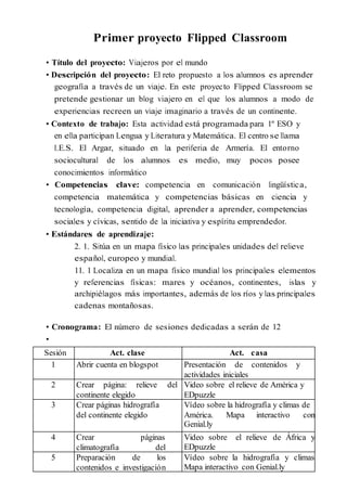 Primer proyecto Flipped Classroom
• Título del proyecto: Viajeros por el mundo
• Descripción del proyecto: El reto propues...