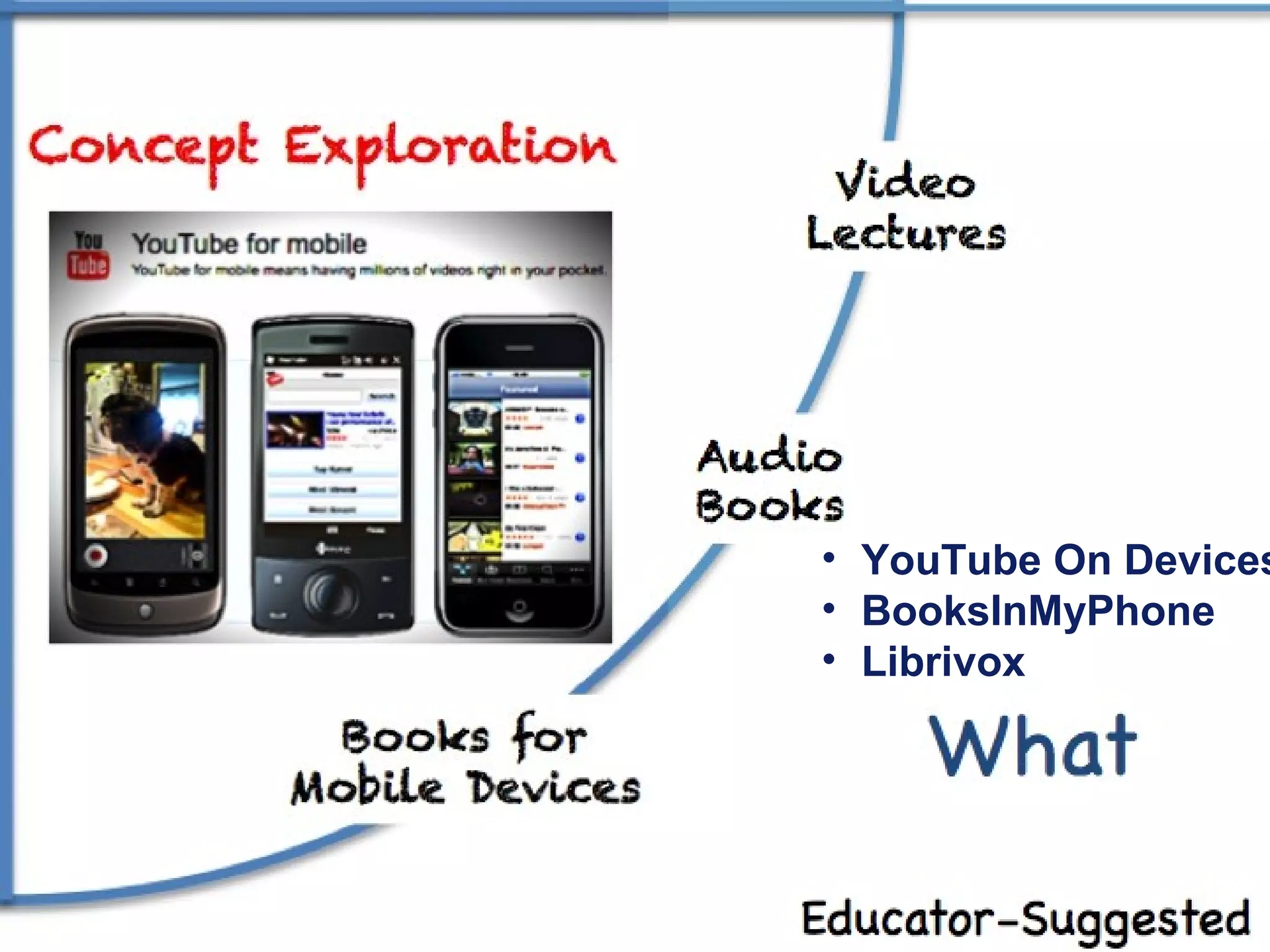 • YouTube On Devices
• BooksInMyPhone
• Librivox
 