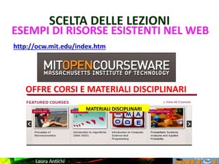 SCELTA DELLE LEZIONI
ESEMPI DI RISORSE ESISTENTI NEL WEB
http://ocw.mit.edu/index.htm
MATERIALI DISCIPLINARI
OFFRE CORSI E MATERIALI DISCIPLINARI
 
