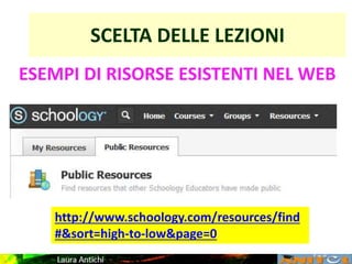 SCELTA DELLE LEZIONI
http://www.schoology.com/resources/find
#&sort=high-to-low&page=0
ESEMPI DI RISORSE ESISTENTI NEL WEB
 