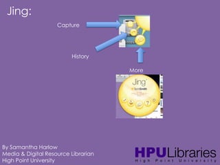 Jing:
Capture

History
More

By Samantha Harlow
Media & Digital Resource Librarian
High Point University

 