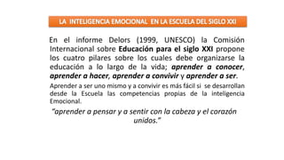 EnelinformeDelors(1999,UNESCO)laComisiónInternacionalsobreEducaciónparaelsigloXXIproponeloscuatropilaressobreloscualesdebe...