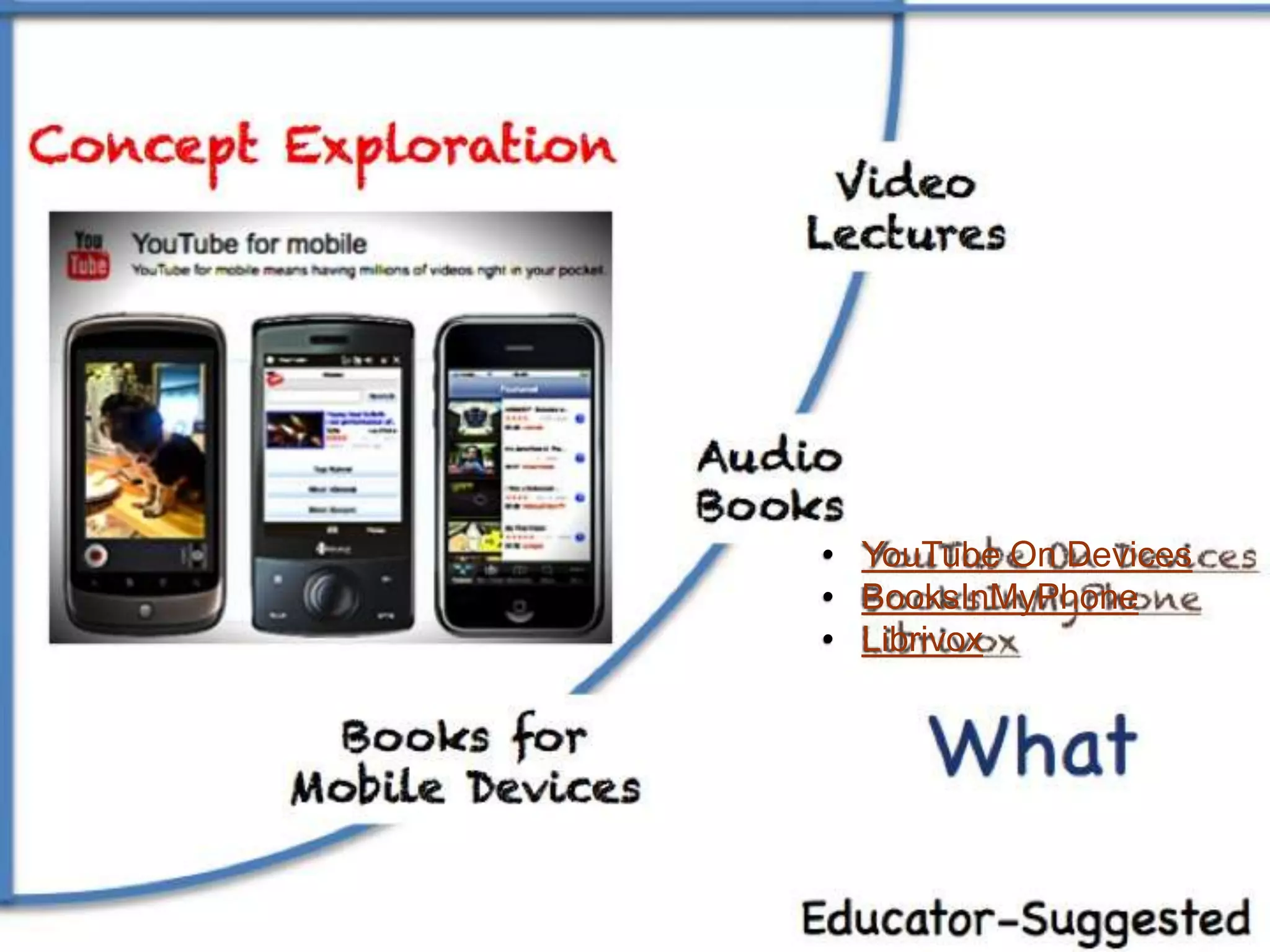 • YouTube On Devices
• BooksInMyPhone
• Librivox
 