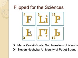 Flipped for the Sciences
9

3

15

F Li P

Dr. Maha Zewail-Foote, Southwestern University
Dr. Steven Neshyba, University of Puget Sound

 