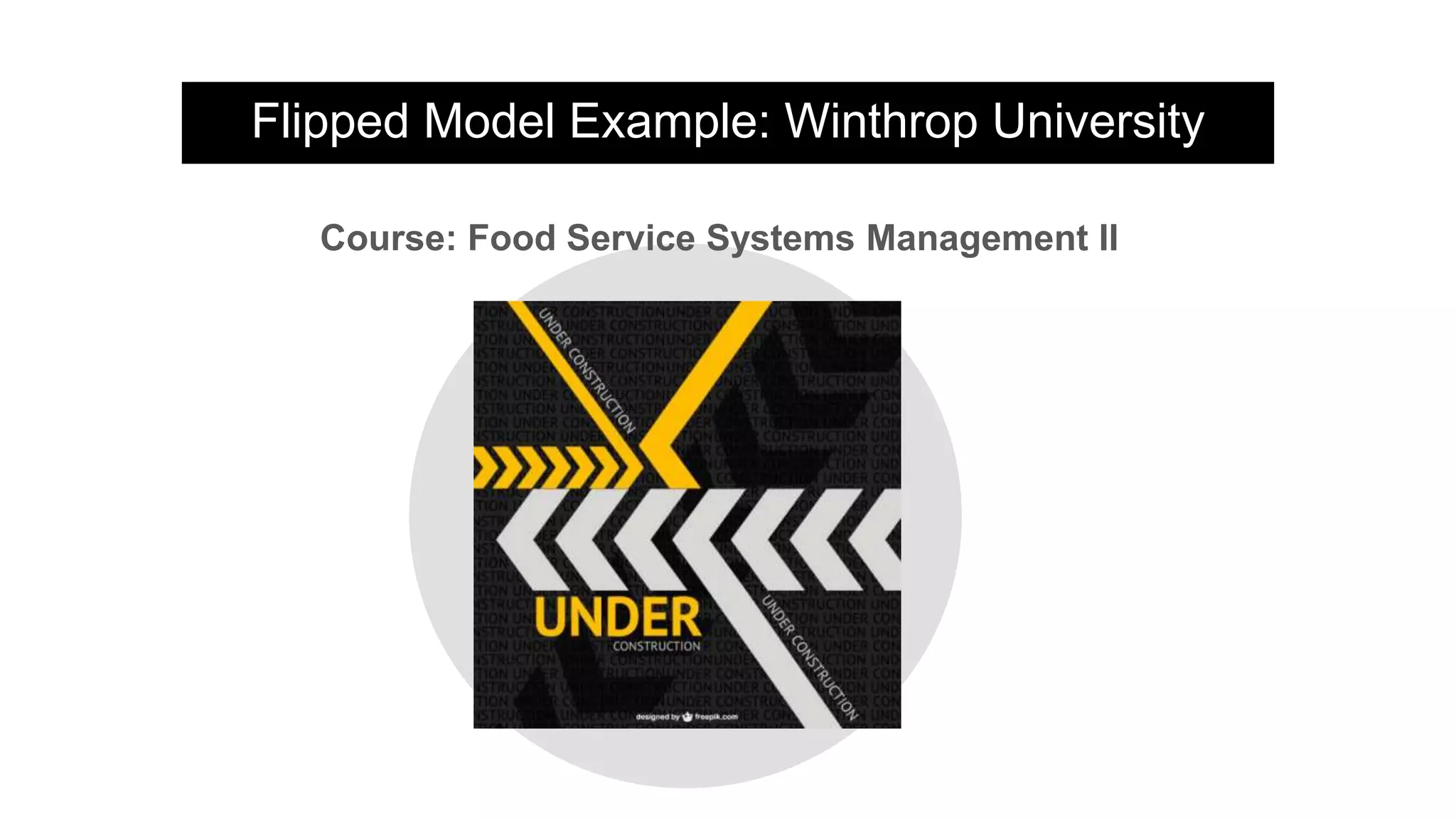 Flipped Model Example: Winthrop University
Course: Food Service Systems Management II
 