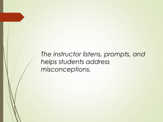 The instructor listens, prompts, and
helps students address
misconceptions.