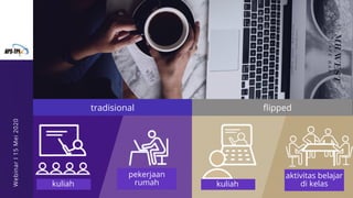 WebinarI15Mei2020
tradisional flipped
kuliah
pekerjaan
rumah kuliah
aktivitas belajar
di kelas
 