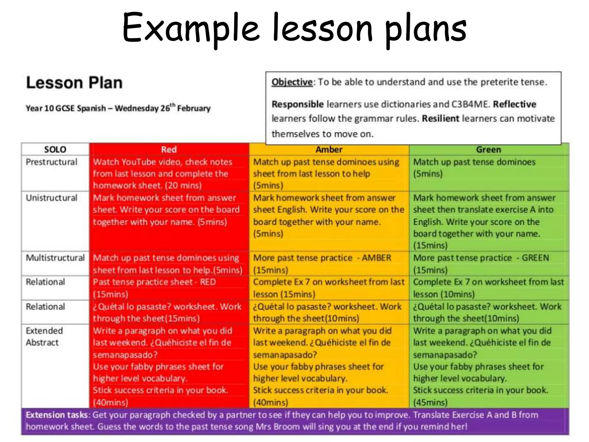 Example lesson plans 
 