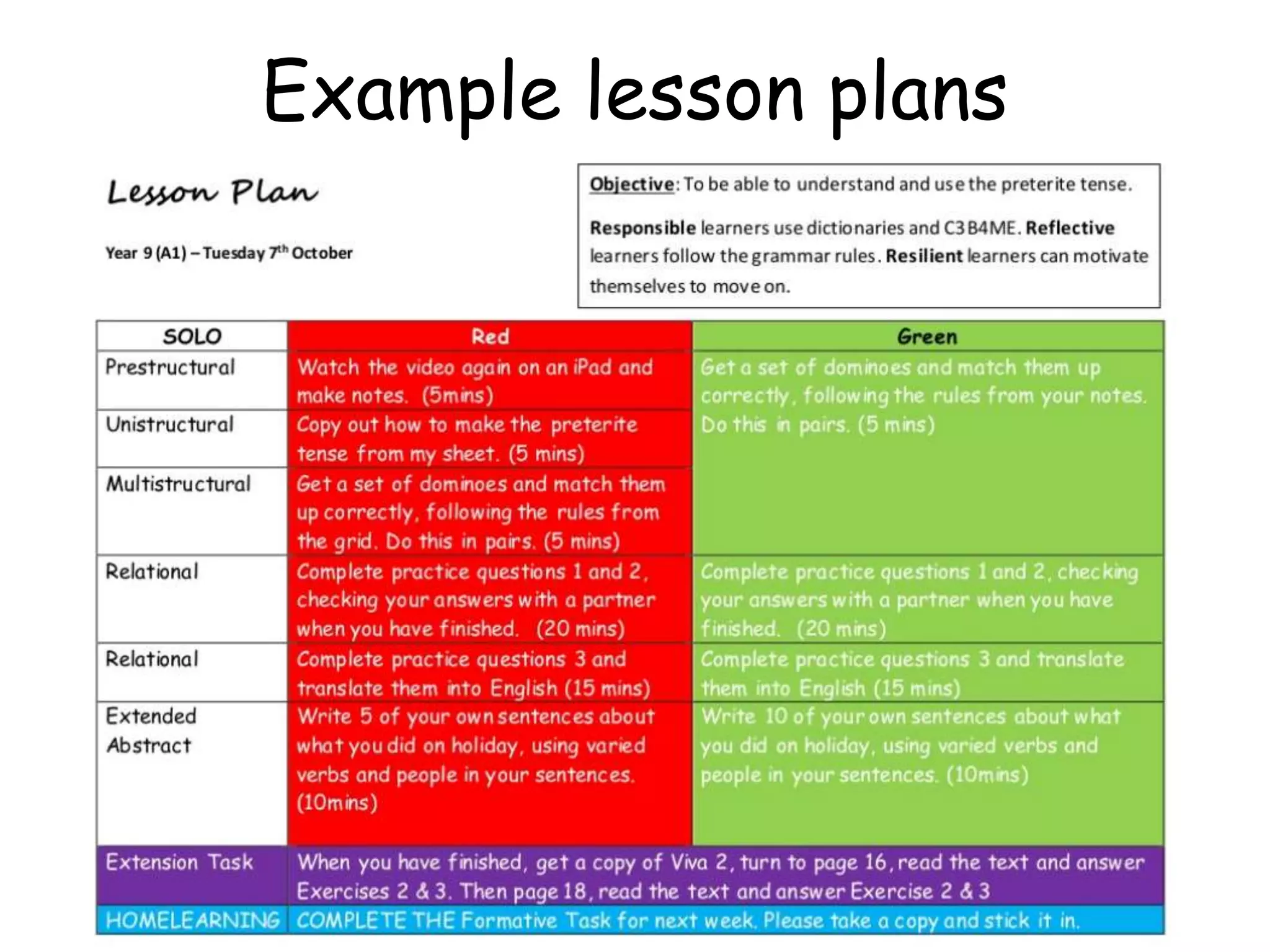 Example lesson plans 
 