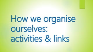How we organise
ourselves:
activities & links
 