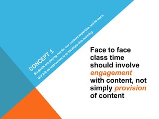 Face to face
class time
should involve
engagement
with content, not
simply provision
of content

 