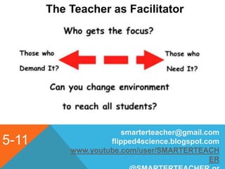 5-11
The Teacher as Facilitator
smarterteacher@gmail.com
flipped4science.blogspot.com
www.youtube.com/user/SMARTERTEACH
ER
 