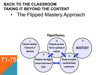 BACK TO THE CLASSROOM
TAKING IT BEYOND THE CONTENT
71-75
• The Flipped Mastery Approach
 