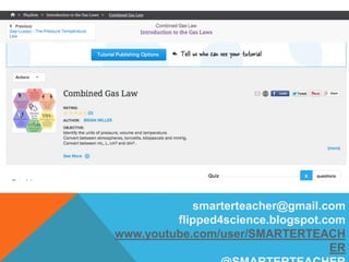 smarterteacher@gmail.com
flipped4science.blogspot.com
www.youtube.com/user/SMARTERTEACH
ER
 