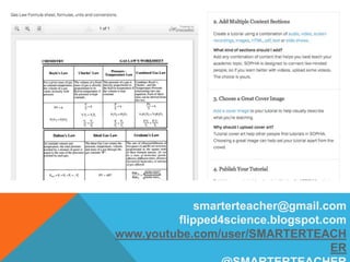 smarterteacher@gmail.com
flipped4science.blogspot.com
www.youtube.com/user/SMARTERTEACH
ER
 