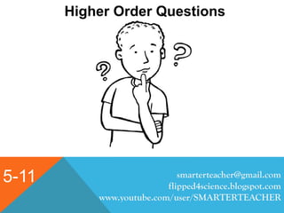 5-11
Higher Order Questions
smarterteacher@gmail.com
flipped4science.blogspot.com
www.youtube.com/user/SMARTERTEACHER
 