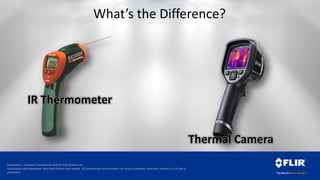 Proprietary - Company Confidential ©2014 FLIR Systems Inc.
Information and equipment described herein may require US Government authorization for export purposes. Diversion contrary to US law is
prohibited.
What’s the Difference?
IR Thermometer
Thermal Camera
 