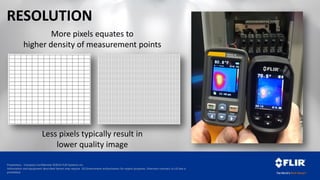 Proprietary - Company Confidential ©2014 FLIR Systems Inc.
Information and equipment described herein may require US Government authorization for export purposes. Diversion contrary to US law is
prohibited.
Less pixels typically result in
lower quality image
More pixels equates to
higher density of measurement points
RESOLUTION
 