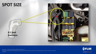 Proprietary - Company Confidential ©2014 FLIR Systems Inc.
Information and equipment described herein may require US Government authorization for export purposes. Diversion contrary to US law is
prohibited.
6:1 Spot
Size Ratio
SPOT SIZE
 