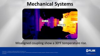 Proprietary - Company Confidential ©2014 FLIR Systems Inc.
Information and equipment described herein may require US Government authorization for export purposes. Diversion contrary to US law is
prohibited.
Misaligned coupling show a 30oF temperature rise.
Mechanical Systems
 