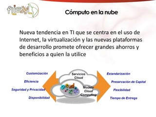 Cómputo en la nubeNueva tendencia en TI que se centra en el uso de Internet, la virtualización y las nuevas plataformas de desarrollo promete ofrecer grandes ahorros y beneficios a quien la utilice