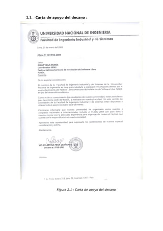 2.3. Carta de apoyo del decano :




                Figura 2.1 : Carta de apoyo del decano
 