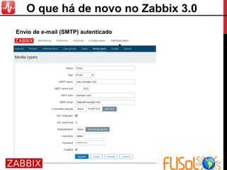 Envio de e-mail (SMTP) autenticado
O que há de novo no Zabbix 3.0
 