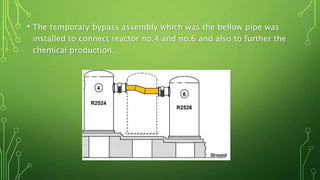 • The temporary bypass assembly which was the bellow pipe was
installed to connect reactor no.4 and no.6 and also to further the
chemical production.
 